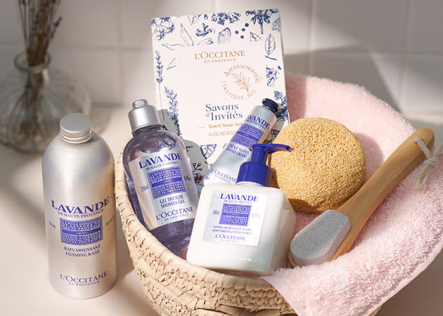 Lavender products in bath basket